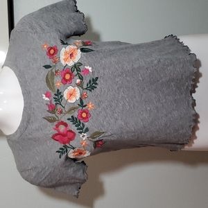 HOLLISTER Graphic Crop Top Tee-Heather Gray-Embroidered Flowers-EUC-Sz S